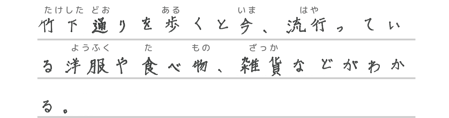 竹下通りを歩くと今、流行っている洋服や食べ物、雑貨などがわかる。