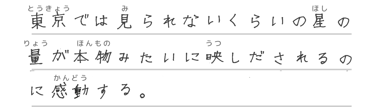 東京では見られないくらいの星の量が本物みたいに映しだされるのに感動する。